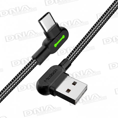 Right Angle Type-C to Right Angle USB Nylon Braided Lead - 3 Metres