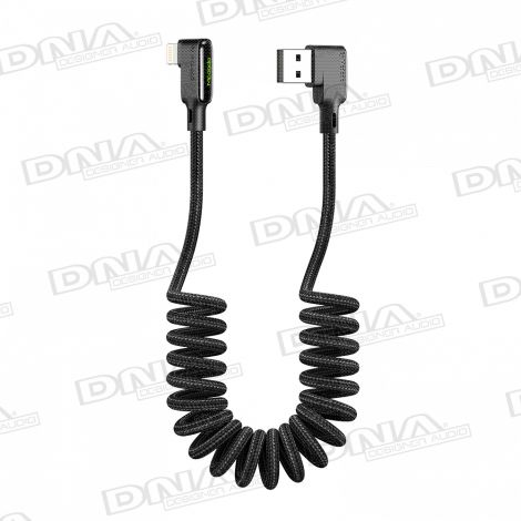 McDodo Right Angle Lightning To Right Angle USB Coiled Lead - 1.8 Metres