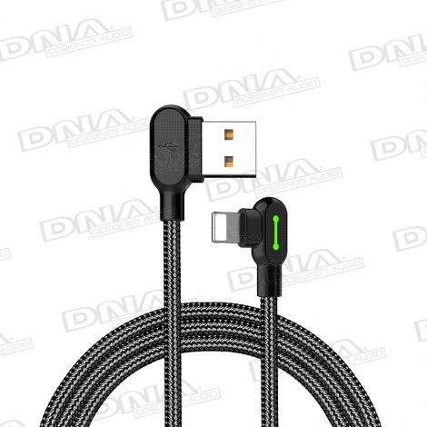 Right Angle Apple Lightning to Right Angle USB Nylon Braided Lead - 3 Metre