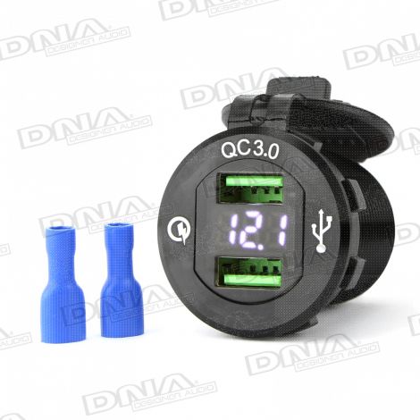 Universal Round Mount Dual QC3.0 USB Fast Charge With Voltmeter