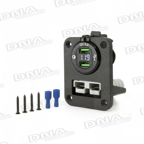 Panel Mount 50 Amp Anderson Plug & Dual QC USB Sockets & Volt Meter