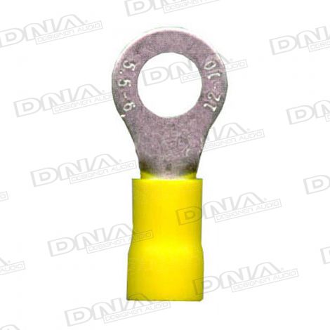 6.4mm Yellow Ring Crimp Terminals (Double Grip) - 100 Pack