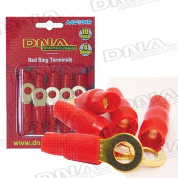 4 Gauge Ring Terminals Red - 10 Pack